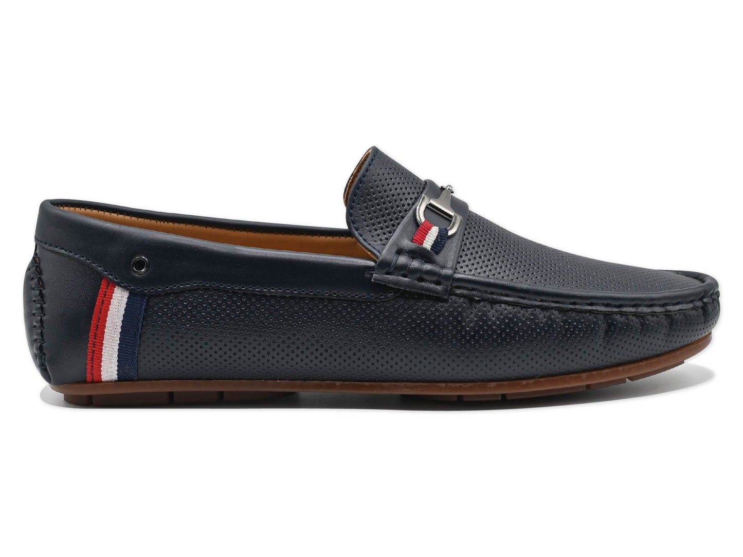 Stripe Navy Moccasins