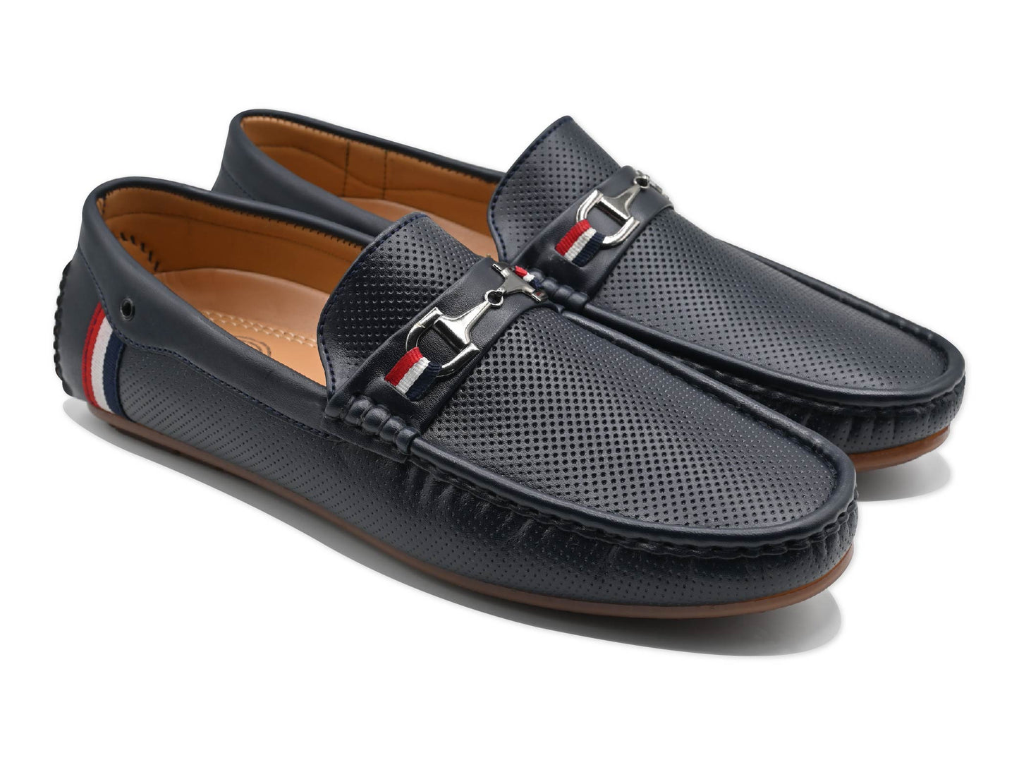 Stripe Navy Moccasins