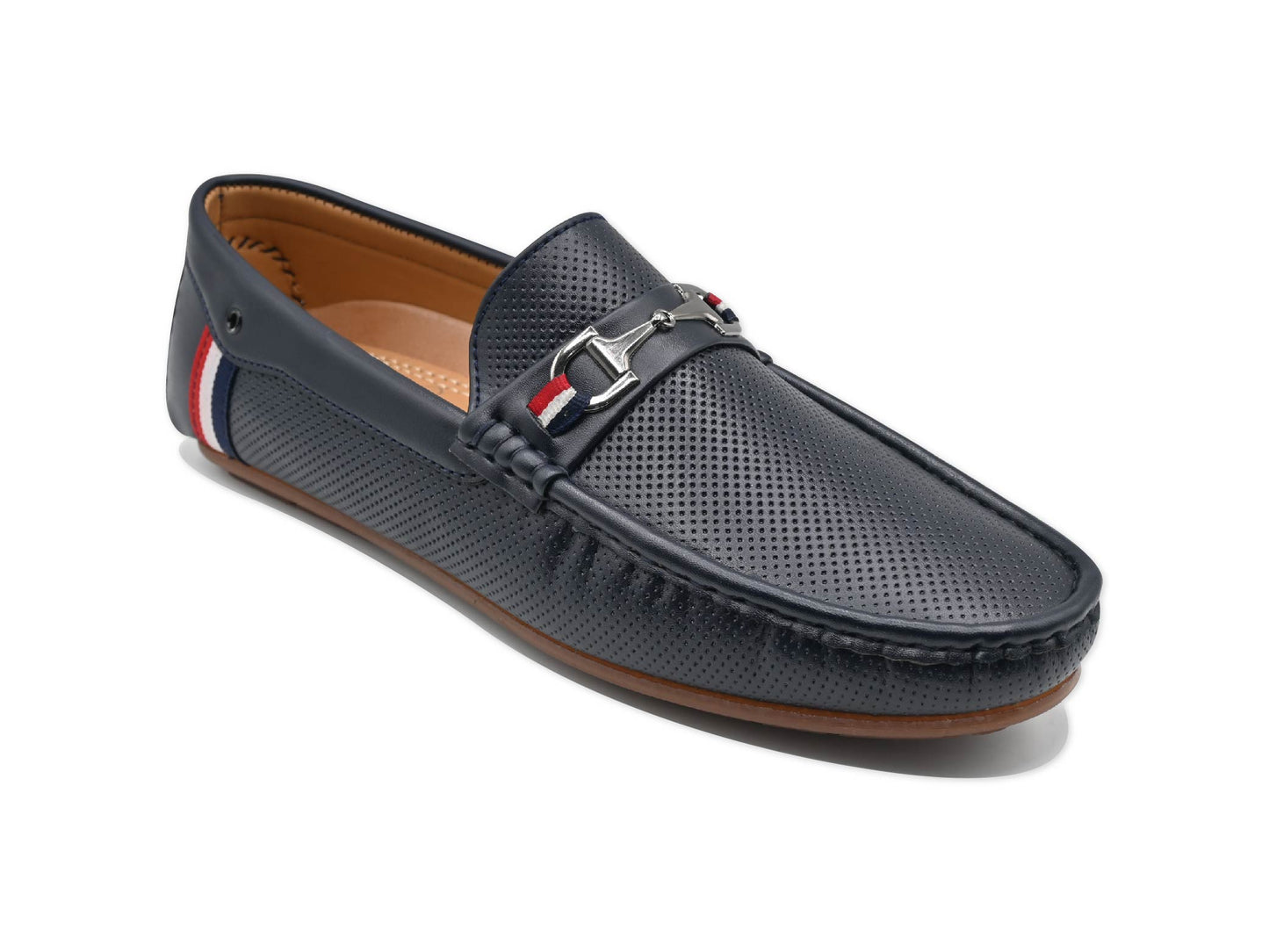 Stripe Navy Moccasins